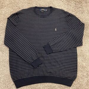 Polo Ralph Lauren Men’s XL Logo Striped Sweater. Pima Cotton. Dark Navy/Khaki.